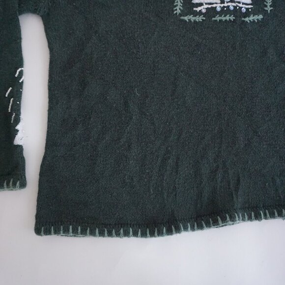 Vintage Christopher & Banks Green Hand-Embroidered Sweater Cabincore Winter L - Picture 7 of 10